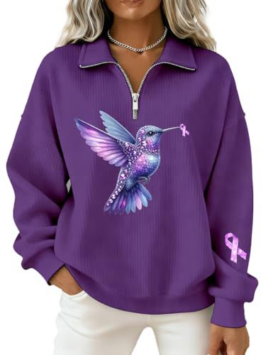 Lark Ribbon Print Half-Zip Hoodie for Women