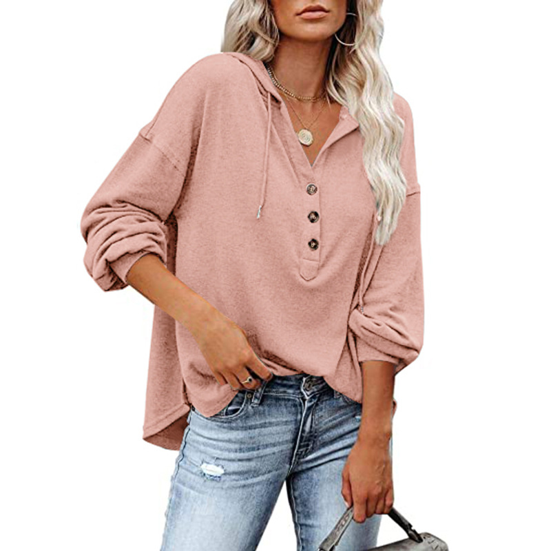 Women's Casual Loose Solid Color Hooded Sweatshirt