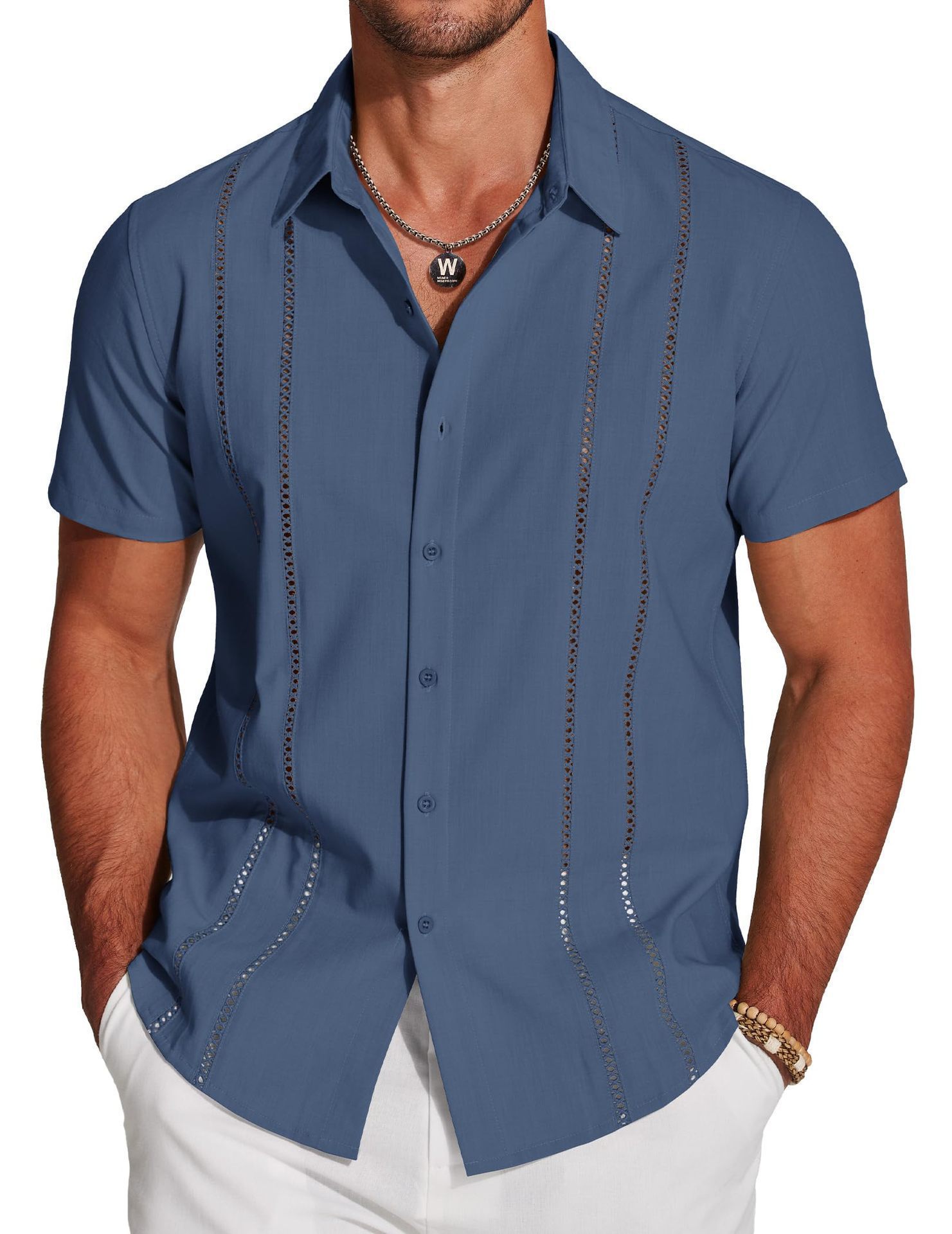 Men's Cuban Guayabera Shirt Short Sleeve Button Down Shirts-Comfort & Reliable
