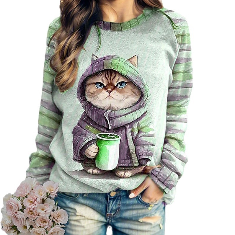 3D Digital Print Raglan Sleeve Crewneck Long Sleeve Sweatshirt for Women