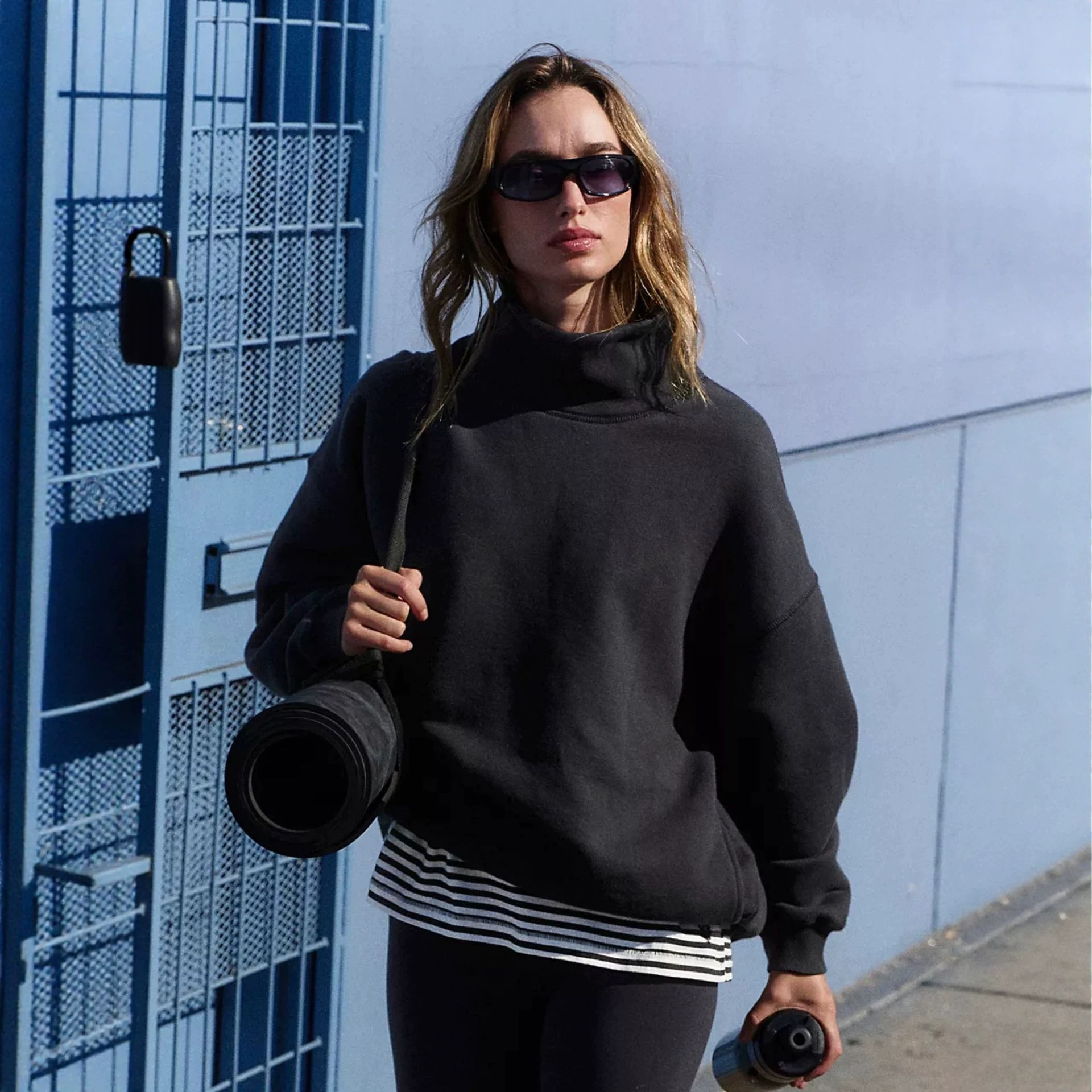 Women's Loose Crewneck High Neck Long Sleeve Pullover Sweatshirt