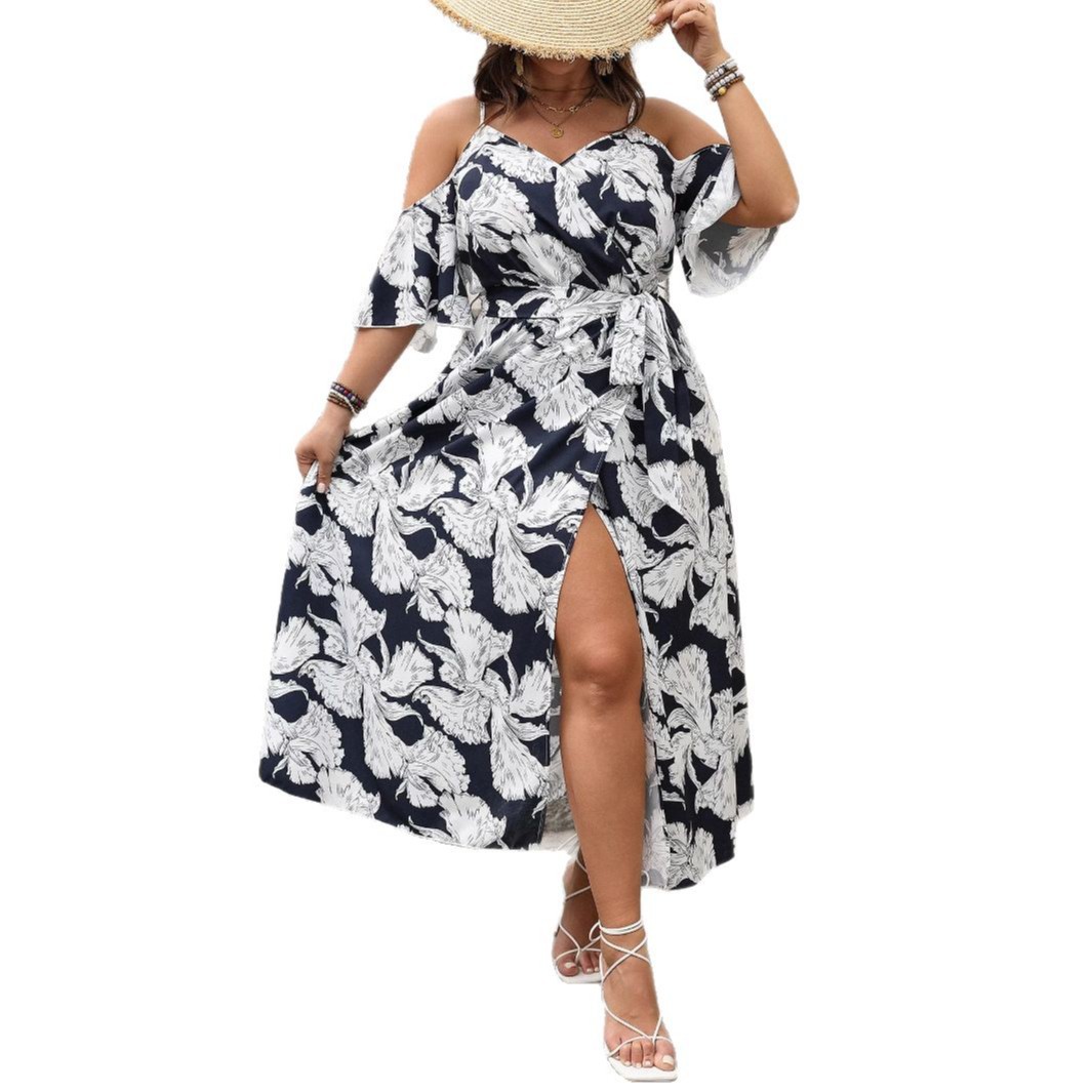 Printed Vacation Slip Dress with Slit