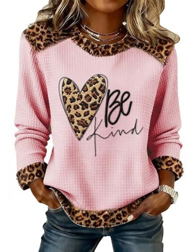 Women's Heart Leopard Print English Waffle Graphic Sweatshirt