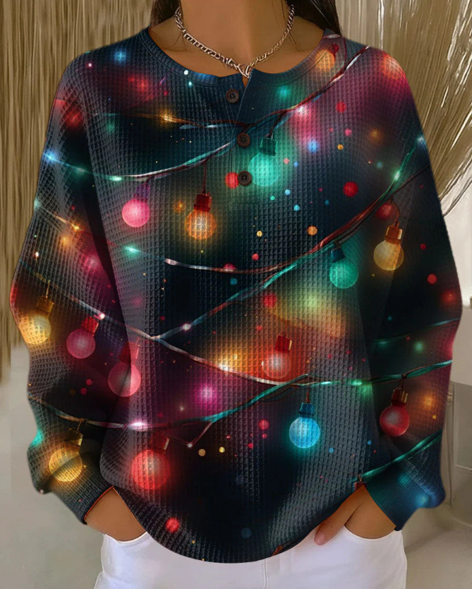 Women's Plaid Tree Floral Polka Dot Print Button Sweatshirt