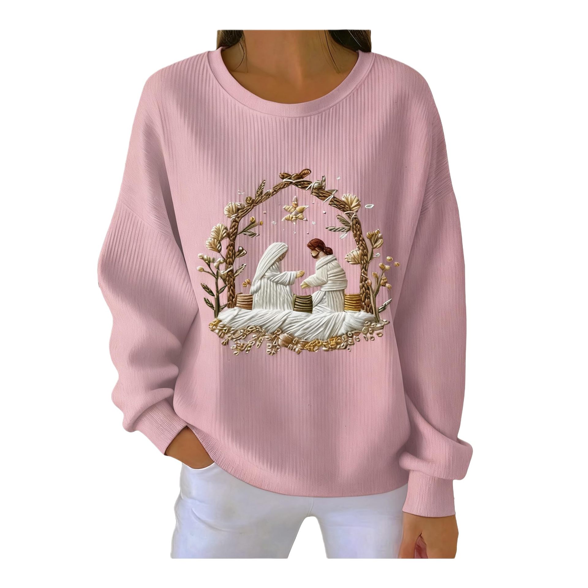 Women's Garden Floral Catholic Print Crewneck Sweatshirt