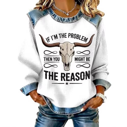 Women's Tribal Bull Head Print Crewneck Sweatshirt