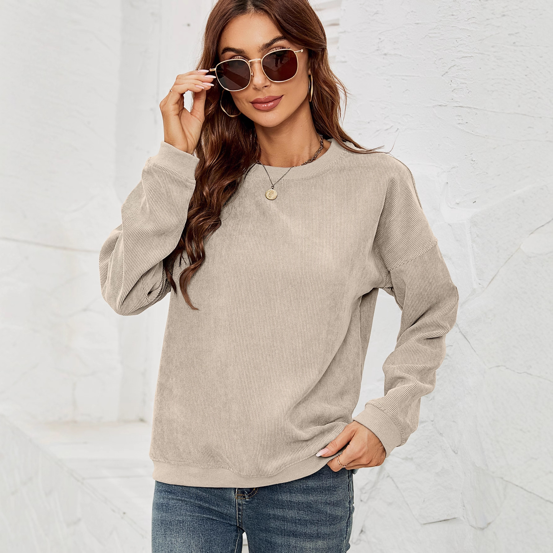 Women's Minimalist Solid Print Crewneck Sweatshirt