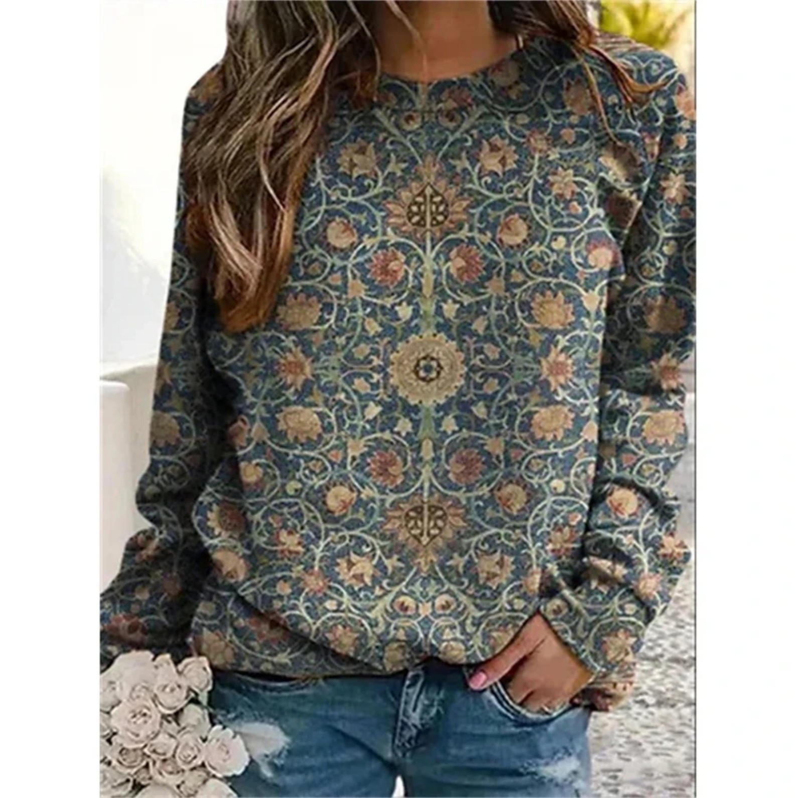 Women's Vintage Mystic Totem Print Crewneck Sweatshirt