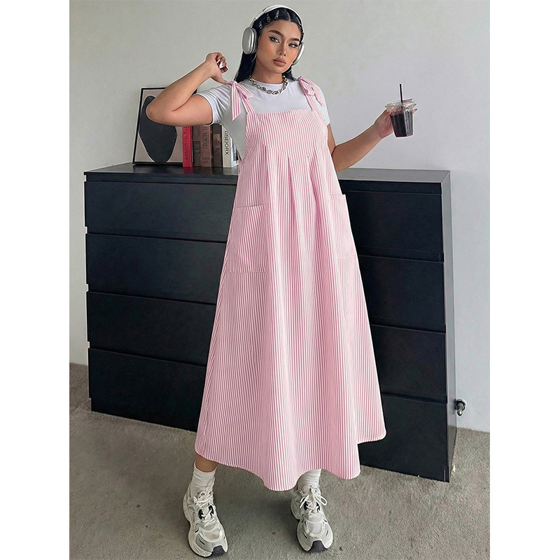 Striped Overall Dress for Women Loose Fit Midi