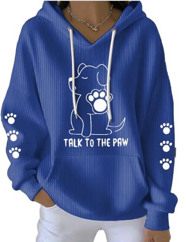 Women's Dog Paw Print Letter Hoodie Long Sleeve Pullover