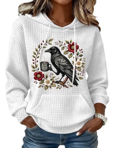 Women's Floral Raven Print Casual Hoodie