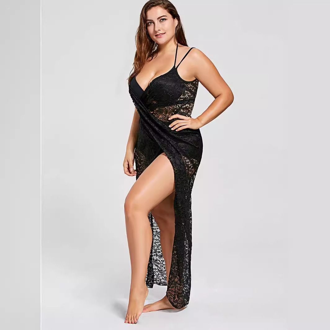 Black Lace Sheer Cover-Up Beach Dress Sun Protection Multi-Way Shawl