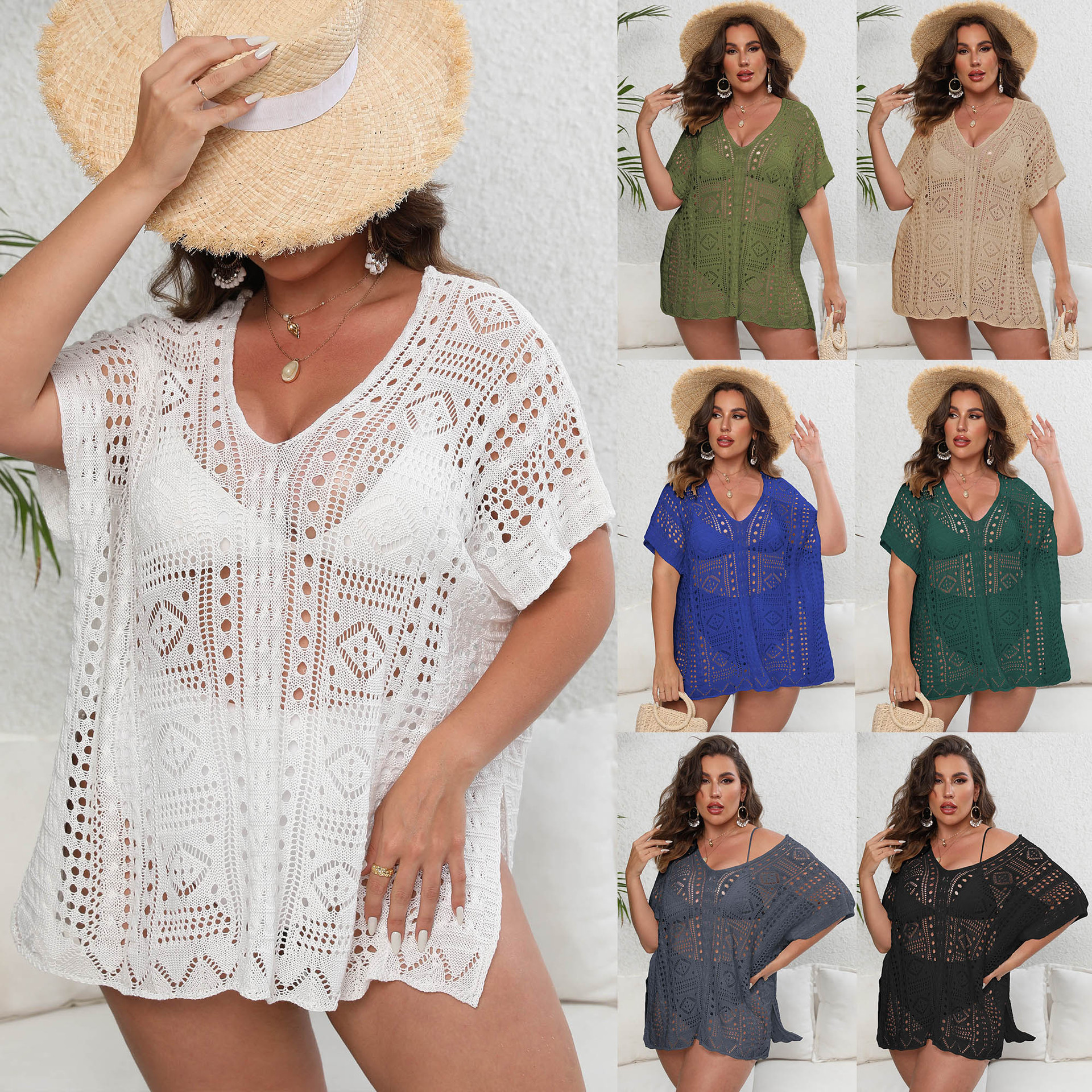 Women's Open-Knit V-Neck Beach Cover-Up Dress