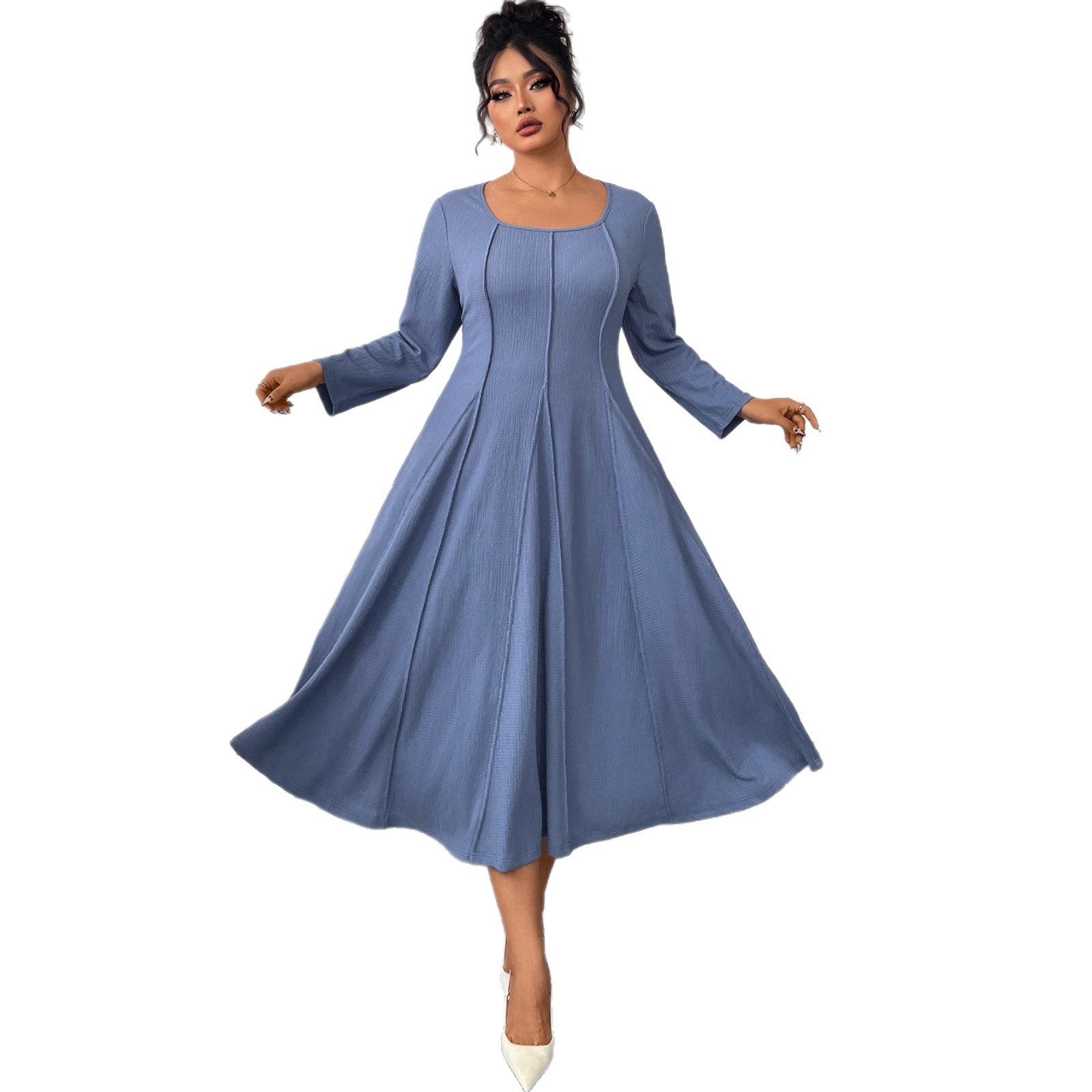 Square Neck Long Sleeve High Waist Maxi Dress