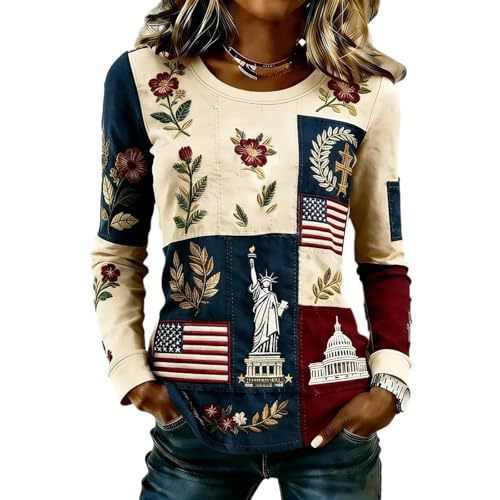 Women's American Flag Floral Print Crewneck Sweatshirt