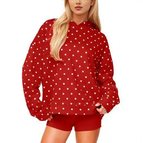 Women's Polka Dot Print Casual Hoodie