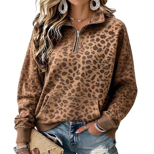 Leopard Polka Dot Print Half-Zip Stand Collar Hoodie