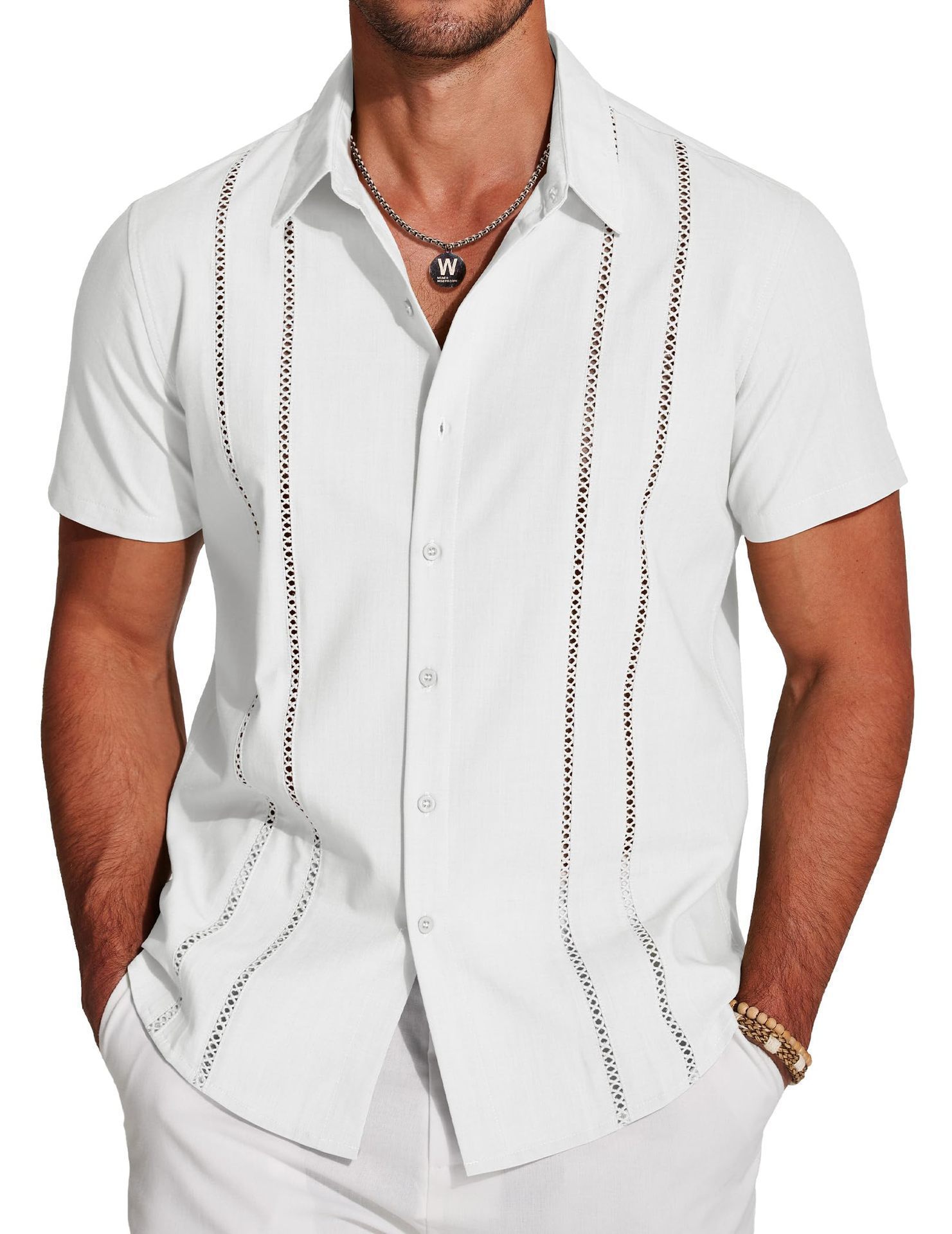 Men's Cuban Guayabera Shirt Short Sleeve Button Down Shirts-Comfort & Reliable