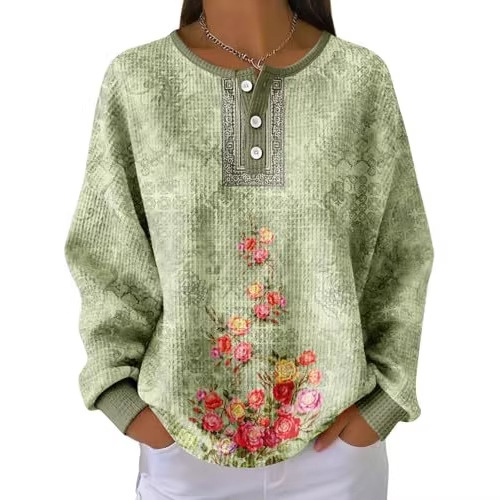 Women's Floral Branch Print Button Sweatshirt