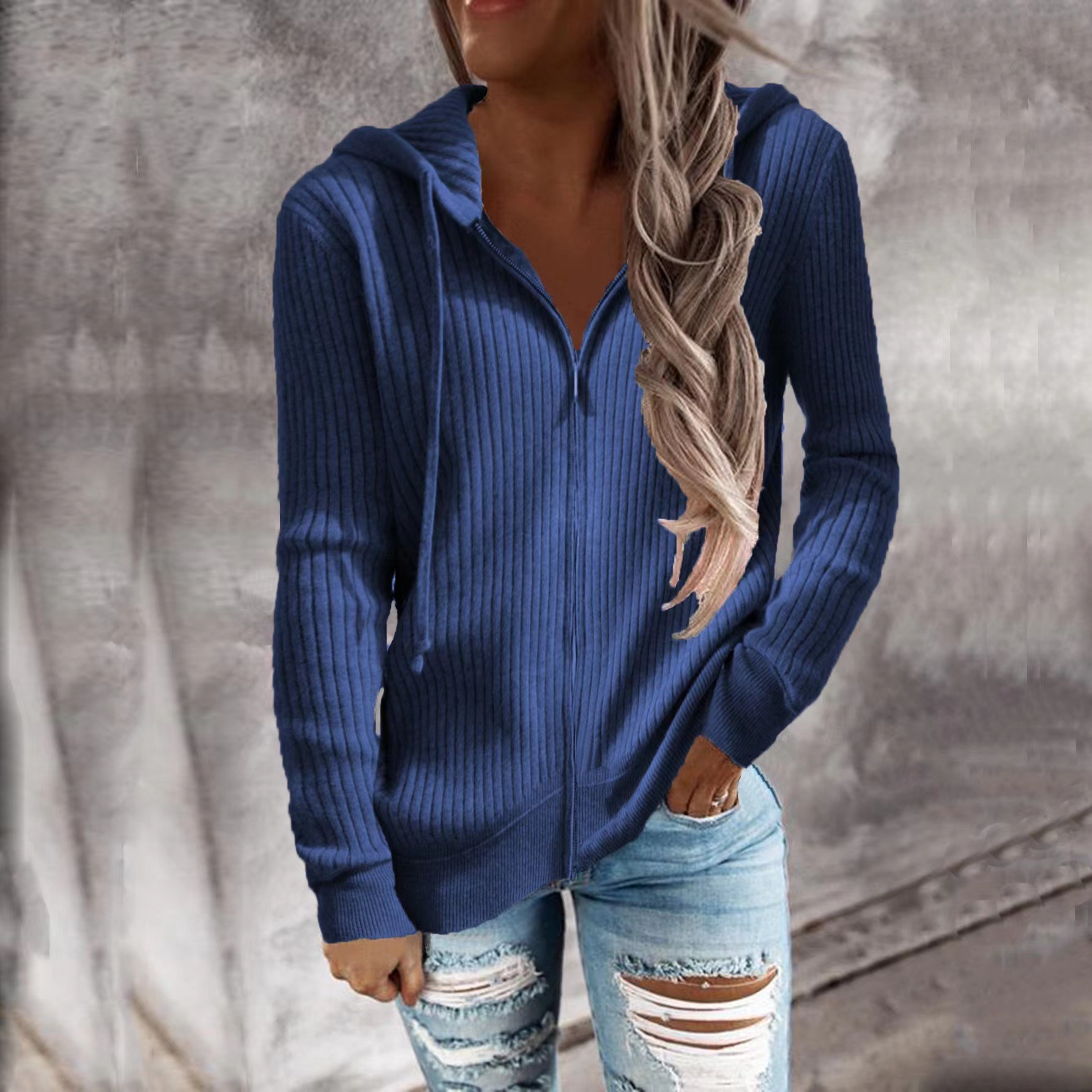 Women's Fleece-Lined Zip-Up Hoodie Long Sleeve Cardigan