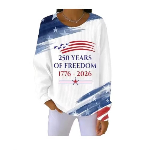 Women's Casual Crewneck Sweatshirt with American Anniversary Letter Print