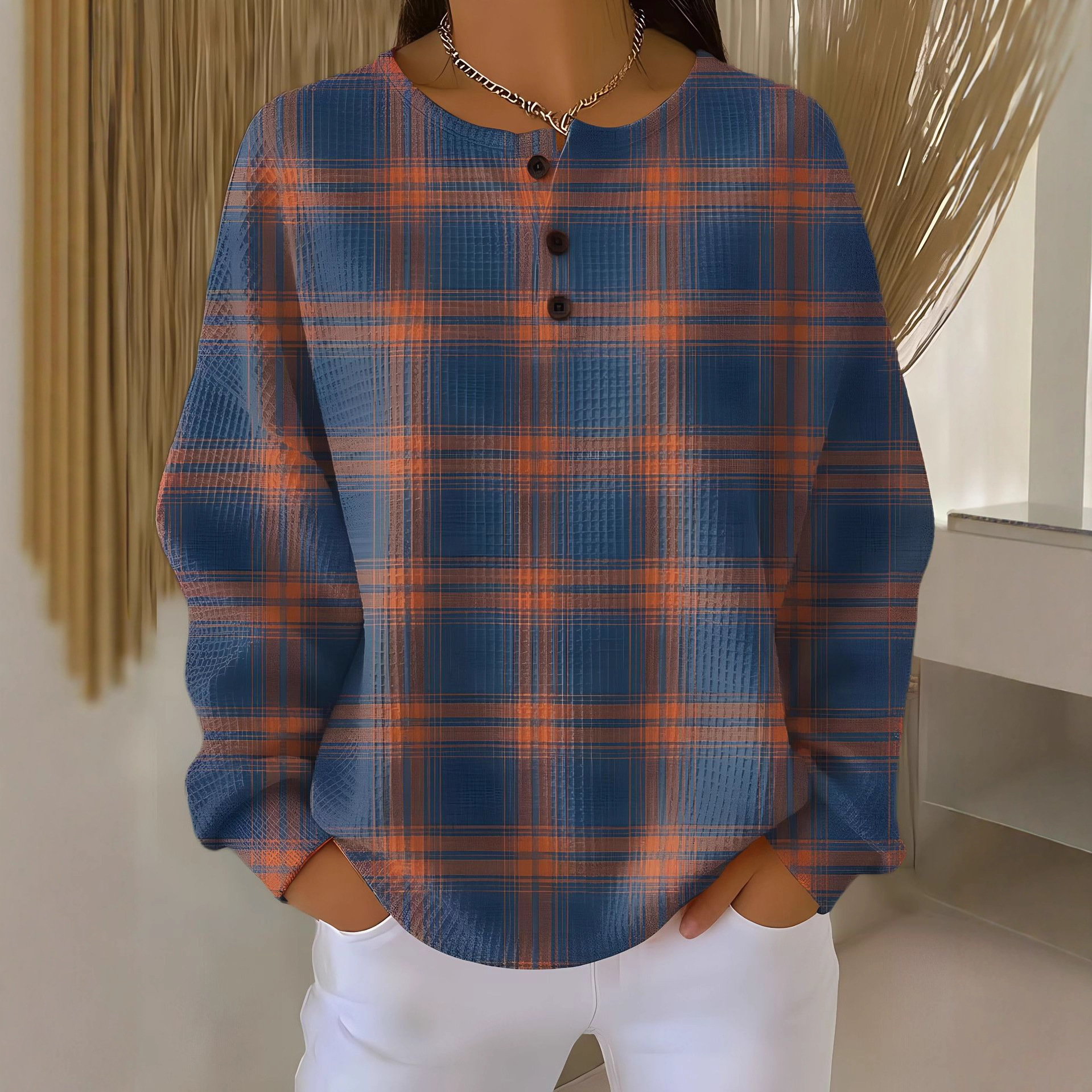 Women's Christmas Floral Print Button Sweatshirt