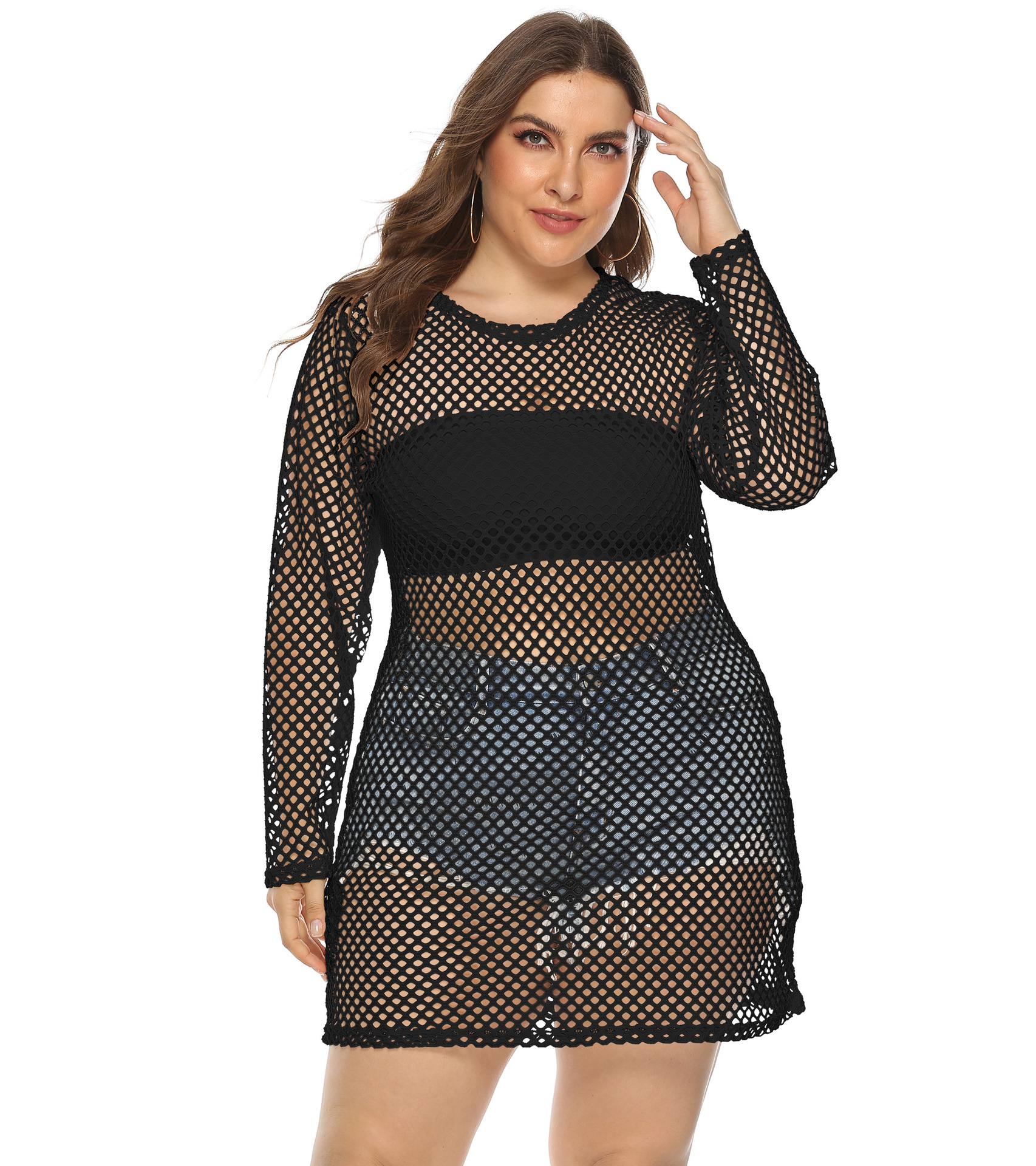 Women's Sheer Mesh Hollow-Out Beach Bikini Cover-Up Dress