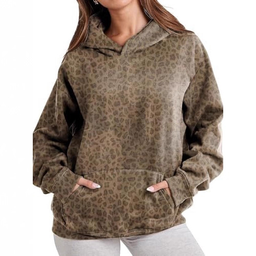 Women's Tree Leaf Leopard Print Hoodie