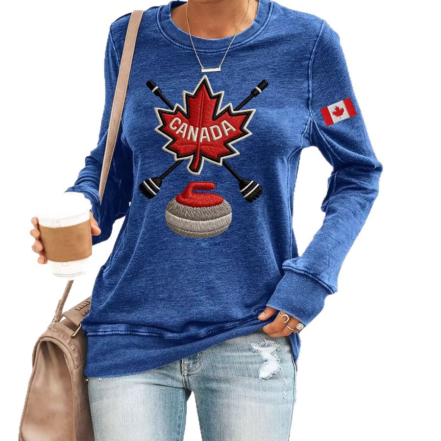 Canada Maple Leaf Curling Print Crewneck Sweatshirt