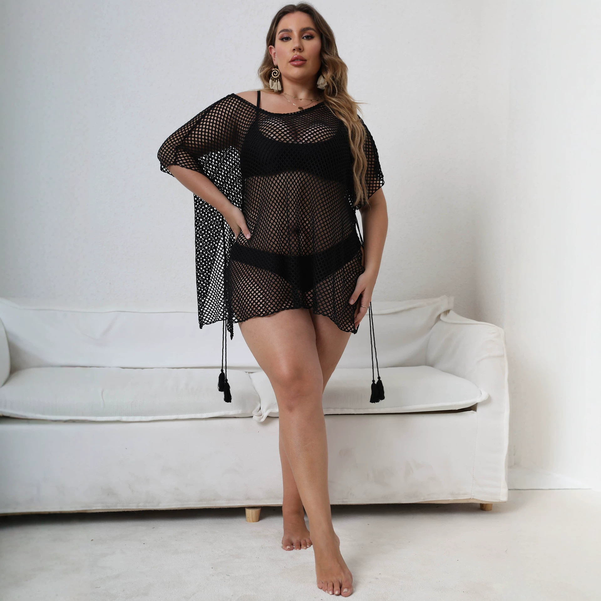 Women's Mesh Beach Cover-Up Loose Irregular Sheer Dress