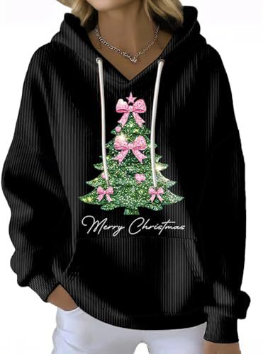Women's Bow Christmas Tree Letter Print Hoodie