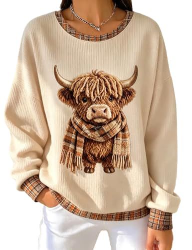 Women's Vintage Scarf Cow Print Sweatshirt
