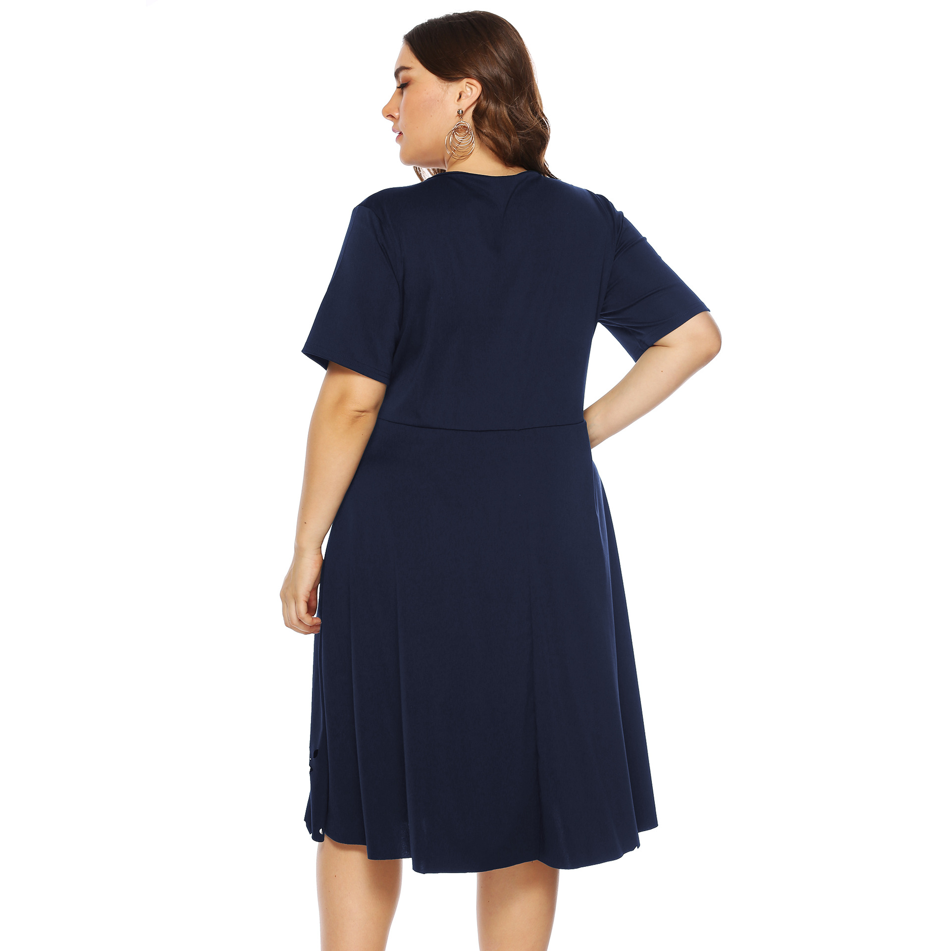 Women's Burnout Cutout Waist-Tie Short-Sleeve Dress with Full Skirt