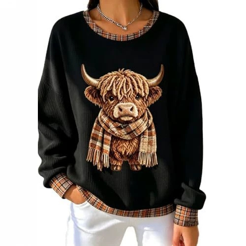 Women's Vintage Scarf Cow Print Sweatshirt
