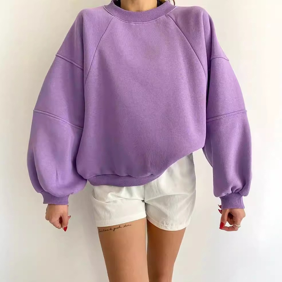 Crewneck Colorblock Long-Sleeve Solid Pullover Sweatshirt