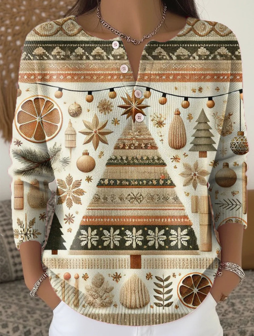 Women's Forest Crow Snowflake Print Button Sweatshirt