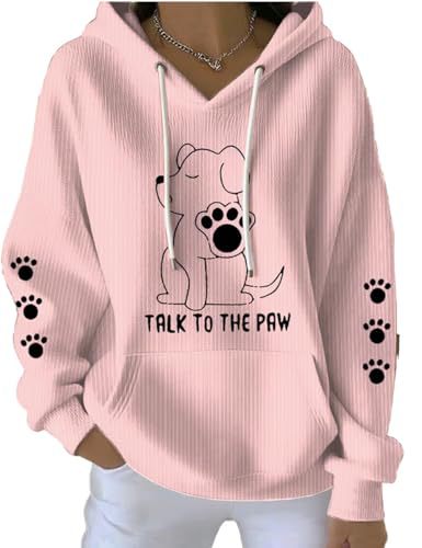Women's Dog Paw Print Letter Hoodie Long Sleeve Pullover