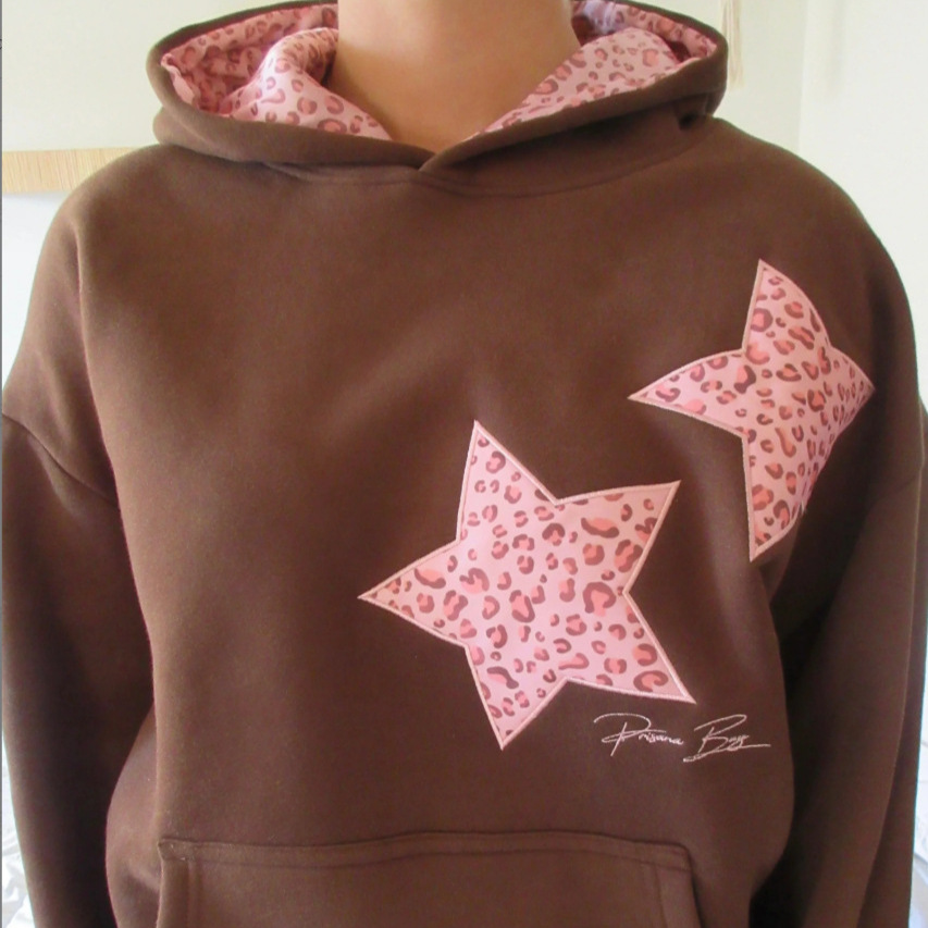 Star Embroidered Hooded Pullover Sweatshirt Women's Loose Casual