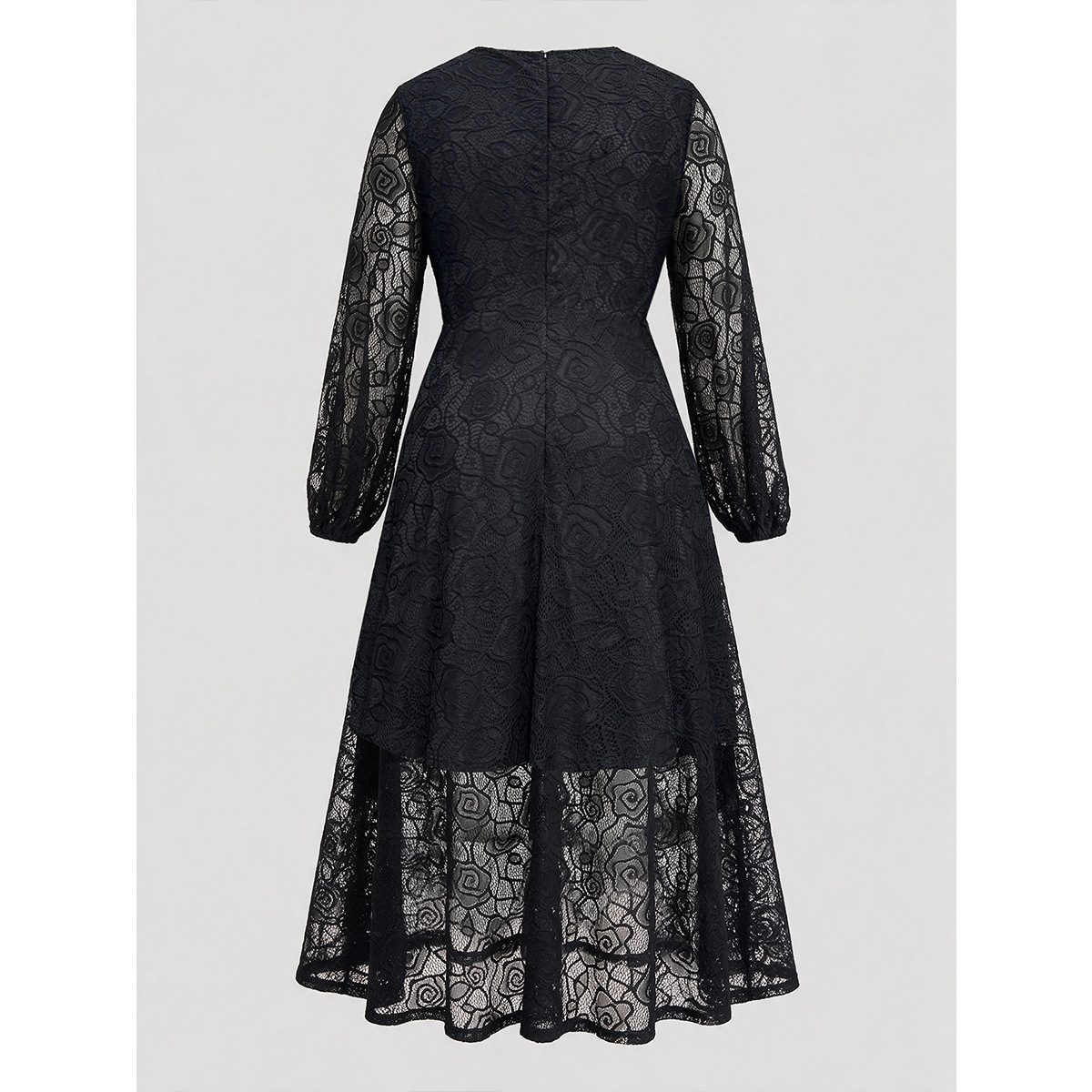 Women's Black Lace Long Sleeve Deep V Twist Cutout A-Line Long Gown Dress