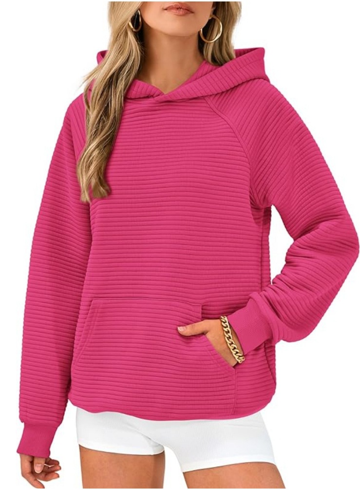 Striped Hooded Pullover Sweatshirt with Big Pocket