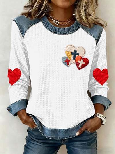 Women's Heart Polka Dot Letter Print Crewneck Sweatshirt