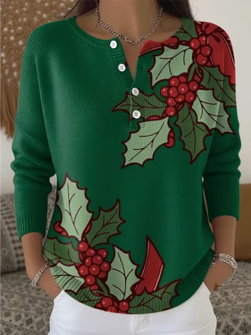 Women's Tree Leaf Floral Print Buttoned Casual Sweatshirt