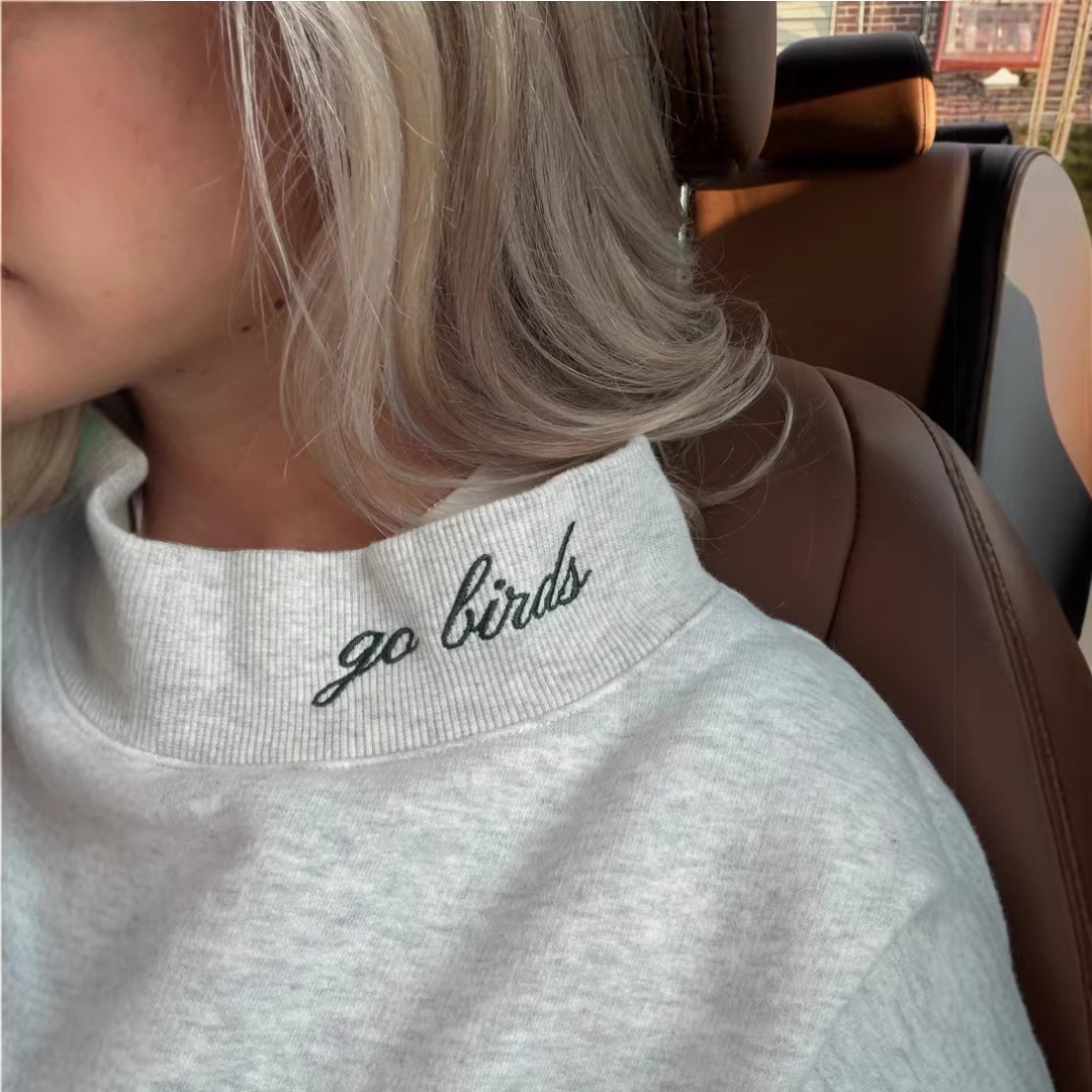 Women's Embroidered Letter Half-Turtleneck Long-Sleeve Casual Sweatshirt