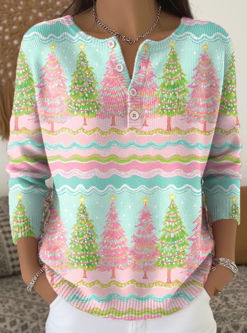 Women's Forest Crow Snowflake Print Button Sweatshirt