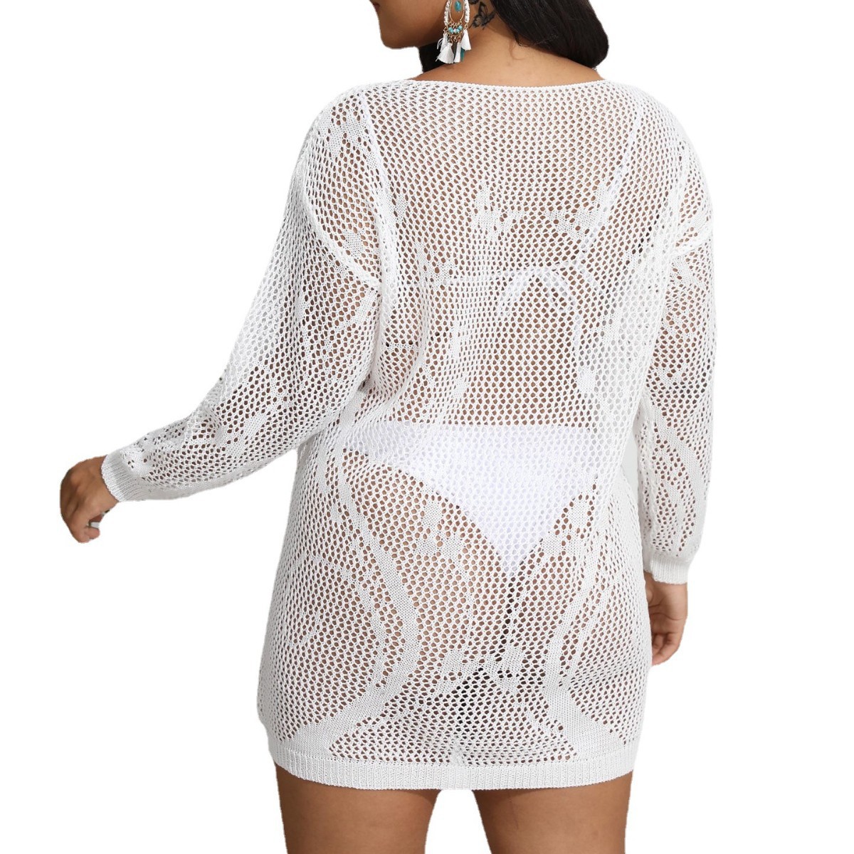 Women's Deep V Lace-Up Sheer Dress Bikini Cover-Up