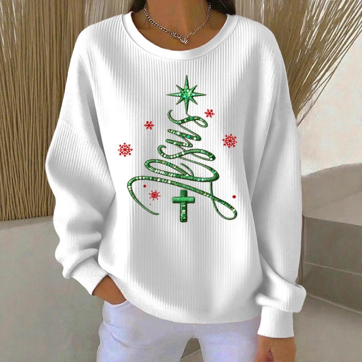 Women's Forest Tree Snowflake Print Crewneck Sweatshirt