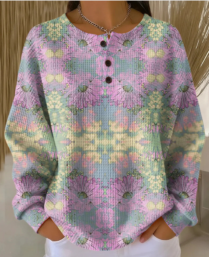 Women's Plaid Pumpkin Floral Butterfly Print Button Sweatshirt