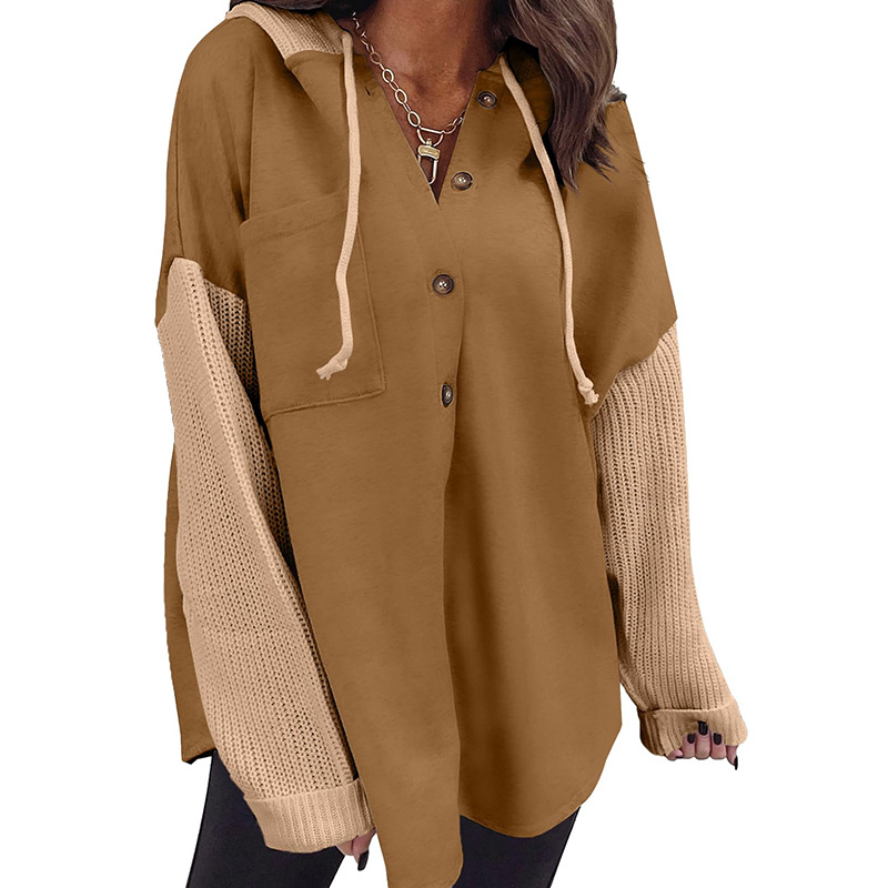 Women's Hooded Sweatshirt with Knit Splicing Casual Jacket