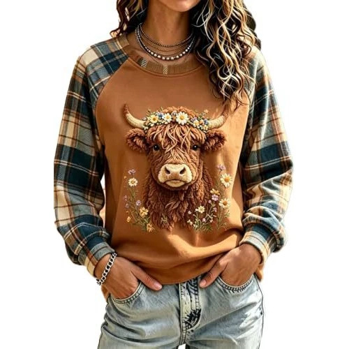 Women's Farm Cow Head Print Casual Sweatshirt