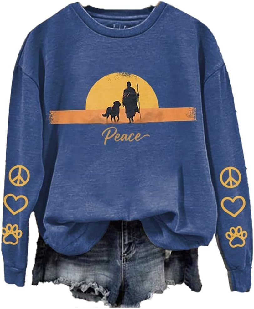 Women's Light and Peace Walking Print Crewneck Sweatshirt